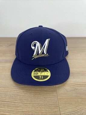 Milwaukee Brewers MLB NE Authentic Collection Fitted Hat Blue 7 3/8 NEW